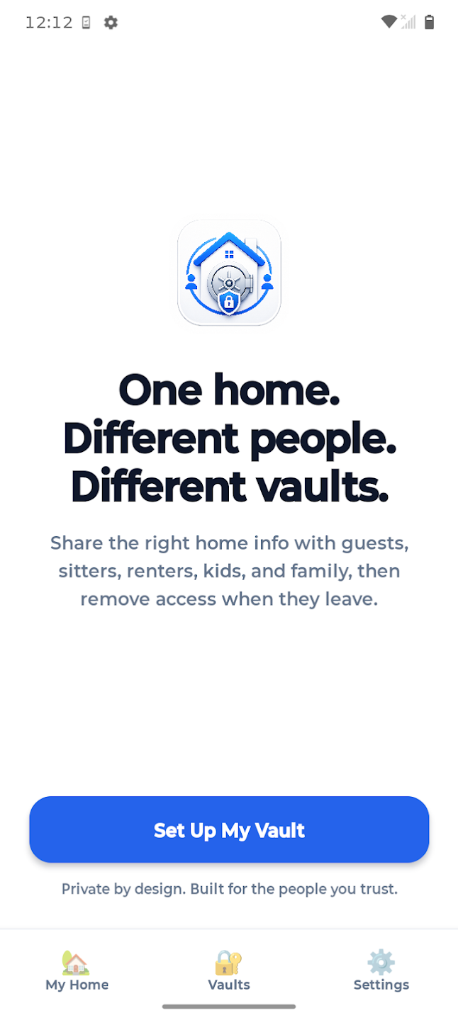 Home Vault welcome screen