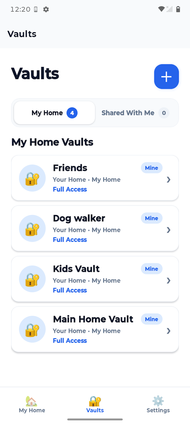 Home Vault vaults screen